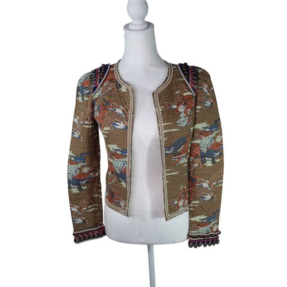 Maison Scotch Beaded Open Front Blazer All Over Alligator Jacket Crocodile Small - Picture 1 of 11